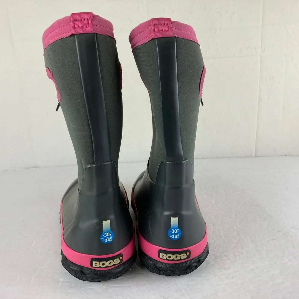 Bog Kids‎ Girls sz 2 Grey Pink Waterproof Insulated Snow Rain Boots Winter